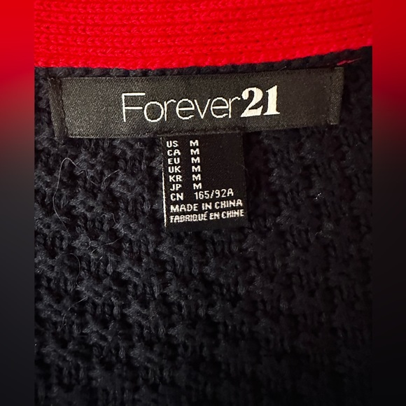 FOREVER 21 CARDIGAN NAVY BLUE AND RED WITH 2 FRONT POCKETS AND BUTTONS SIZE M - Picture 8 of 10